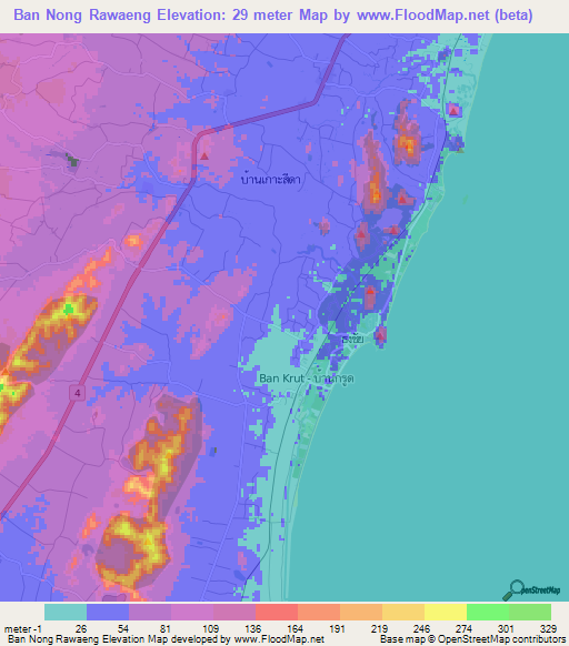 Ban Nong Rawaeng,Thailand Elevation Map