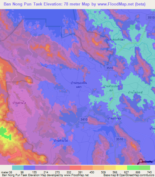 Ban Nong Pun Taek,Thailand Elevation Map
