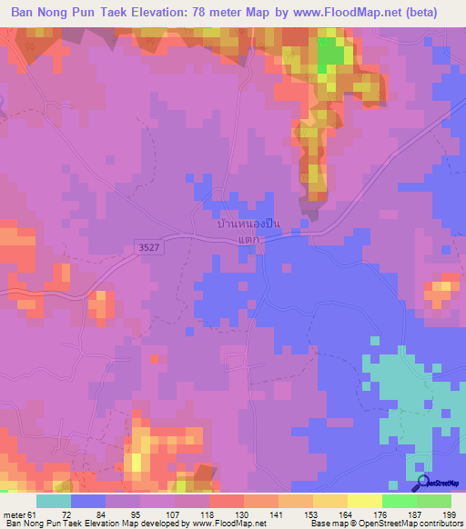 Ban Nong Pun Taek,Thailand Elevation Map