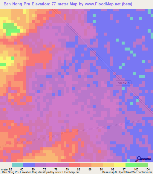Ban Nong Pru,Thailand Elevation Map