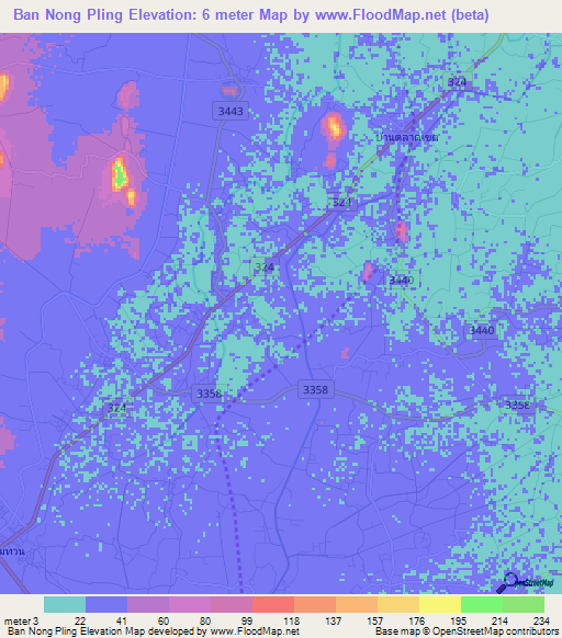 Ban Nong Pling,Thailand Elevation Map