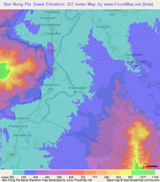 Ban Nong Pla Sawai,Thailand Elevation Map