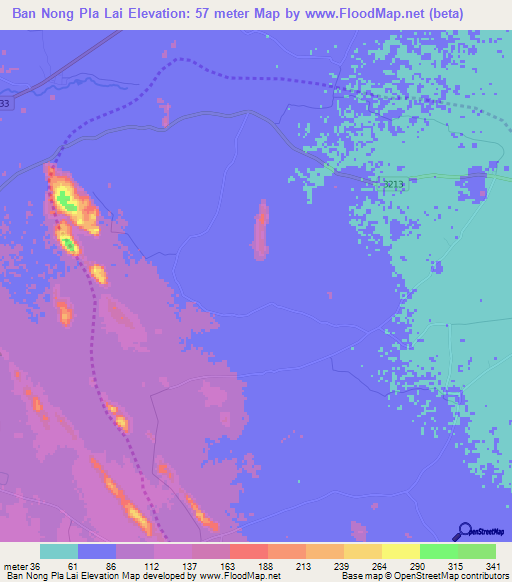 Ban Nong Pla Lai,Thailand Elevation Map