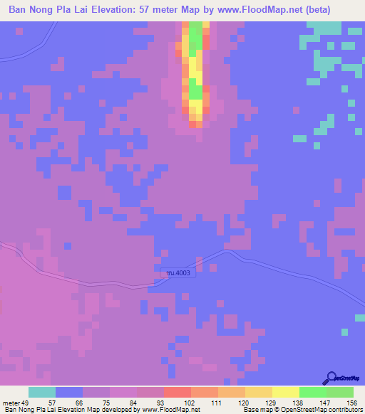 Ban Nong Pla Lai,Thailand Elevation Map