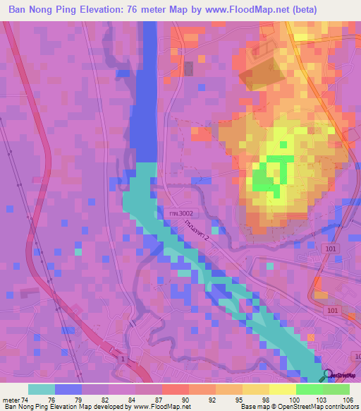 Ban Nong Ping,Thailand Elevation Map