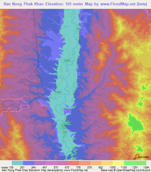 Ban Nong Phak Khao,Thailand Elevation Map