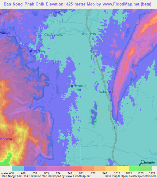 Ban Nong Phak Chik,Thailand Elevation Map