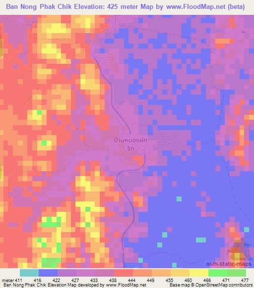 Ban Nong Phak Chik,Thailand Elevation Map