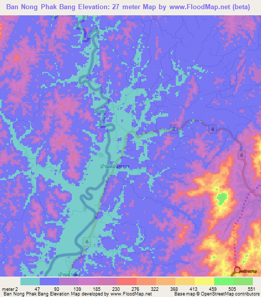 Ban Nong Phak Bang,Thailand Elevation Map