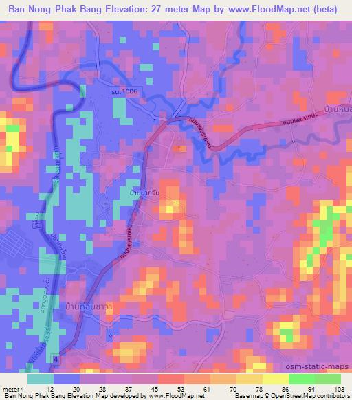 Ban Nong Phak Bang,Thailand Elevation Map
