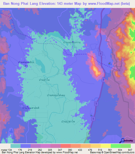 Ban Nong Phai Lang,Thailand Elevation Map