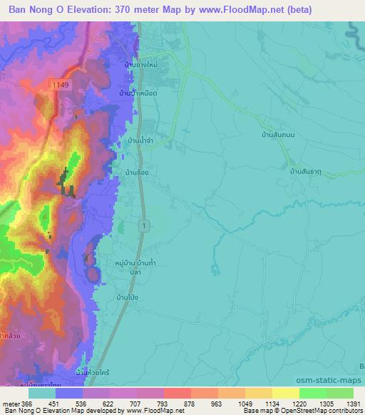 Ban Nong O,Thailand Elevation Map