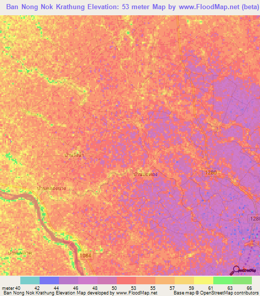 Ban Nong Nok Krathung,Thailand Elevation Map