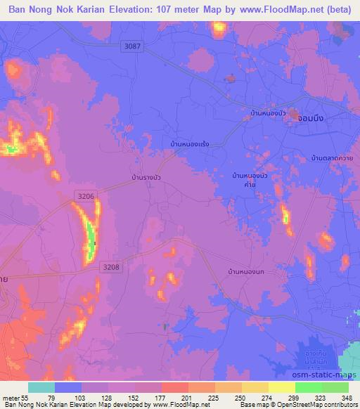 Ban Nong Nok Karian,Thailand Elevation Map