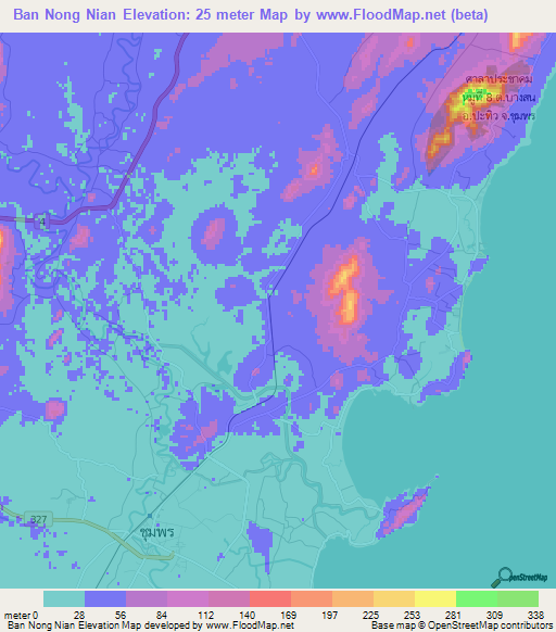 Ban Nong Nian,Thailand Elevation Map