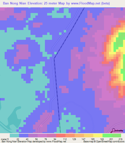 Ban Nong Nian,Thailand Elevation Map