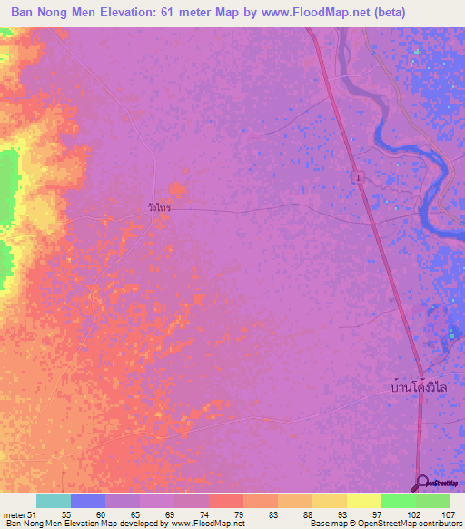 Ban Nong Men,Thailand Elevation Map