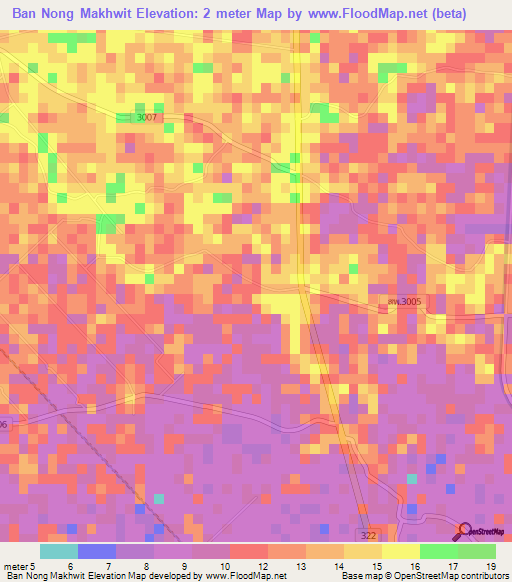 Ban Nong Makhwit,Thailand Elevation Map