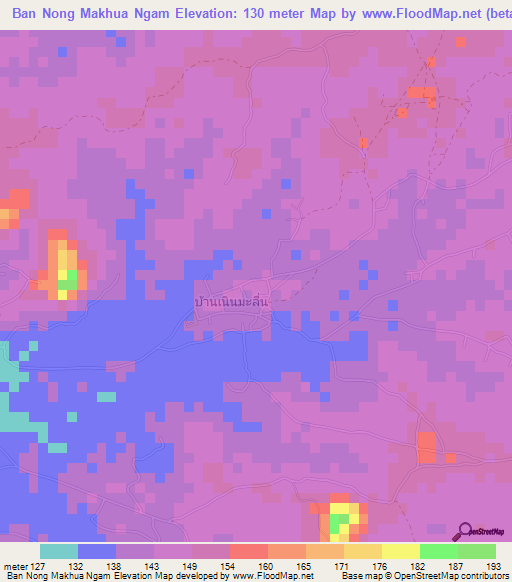 Ban Nong Makhua Ngam,Thailand Elevation Map