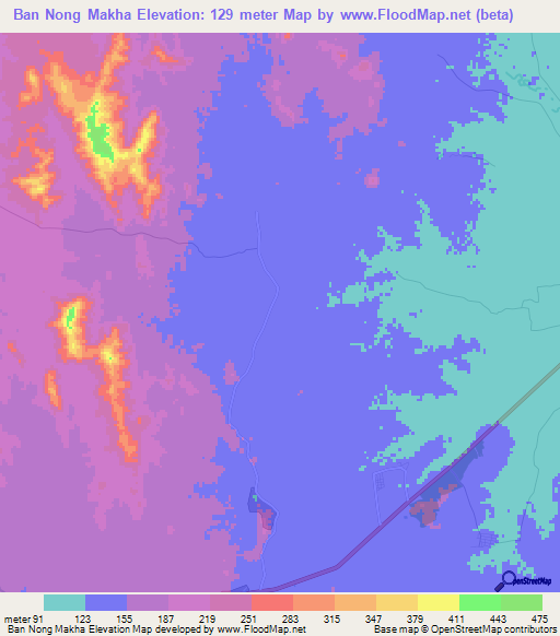 Ban Nong Makha,Thailand Elevation Map