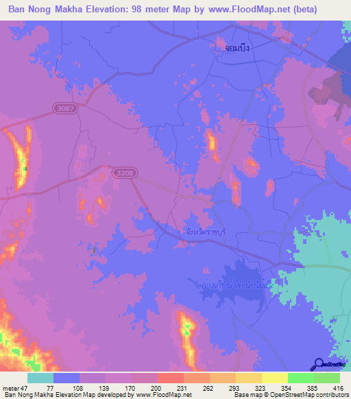 Ban Nong Makha,Thailand Elevation Map