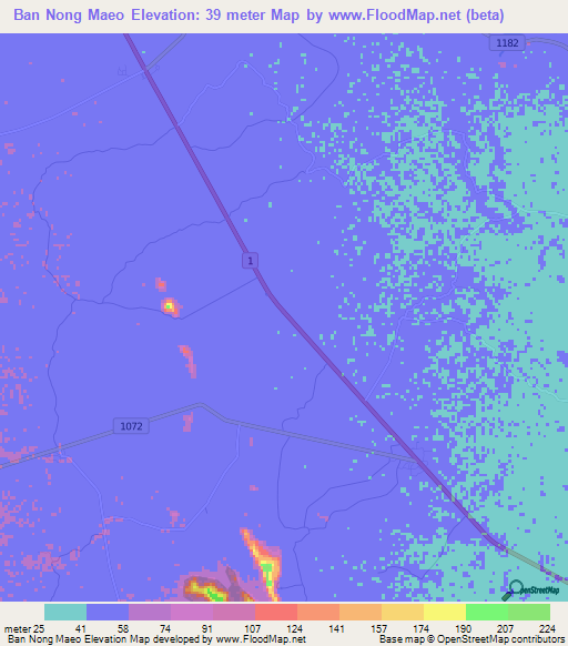 Ban Nong Maeo,Thailand Elevation Map