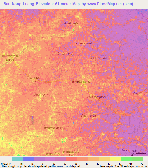Ban Nong Luang,Thailand Elevation Map