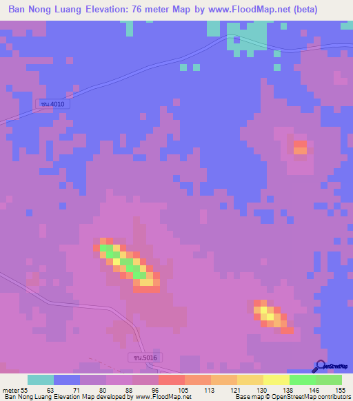 Ban Nong Luang,Thailand Elevation Map