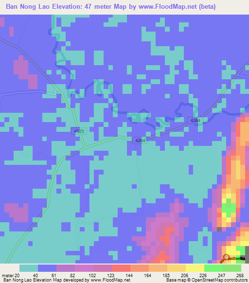 Ban Nong Lao,Thailand Elevation Map
