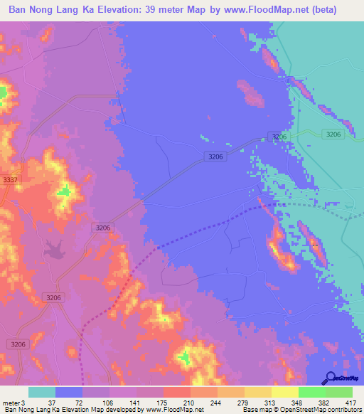 Ban Nong Lang Ka,Thailand Elevation Map