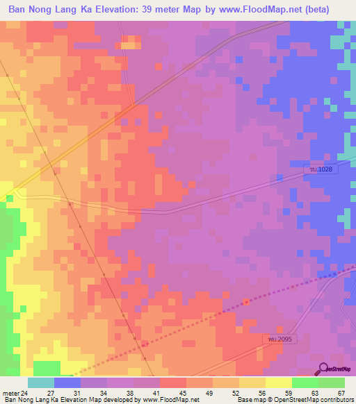 Ban Nong Lang Ka,Thailand Elevation Map