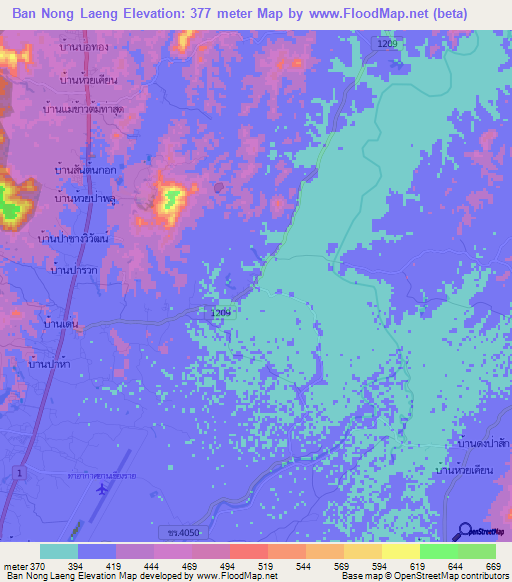 Ban Nong Laeng,Thailand Elevation Map