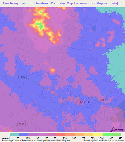 Ban Nong Krathum,Thailand Elevation Map