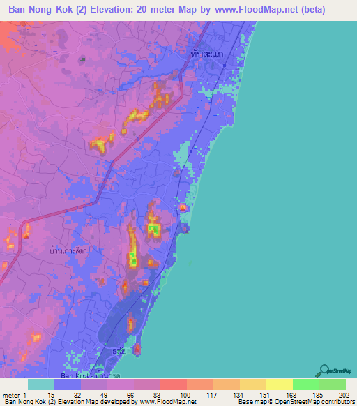 Ban Nong Kok (2),Thailand Elevation Map