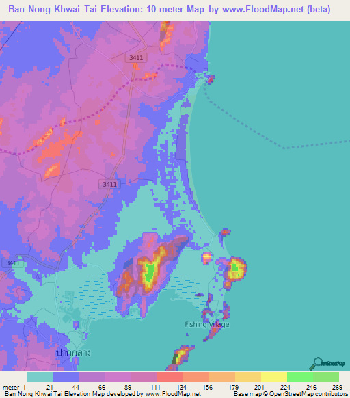 Ban Nong Khwai Tai,Thailand Elevation Map