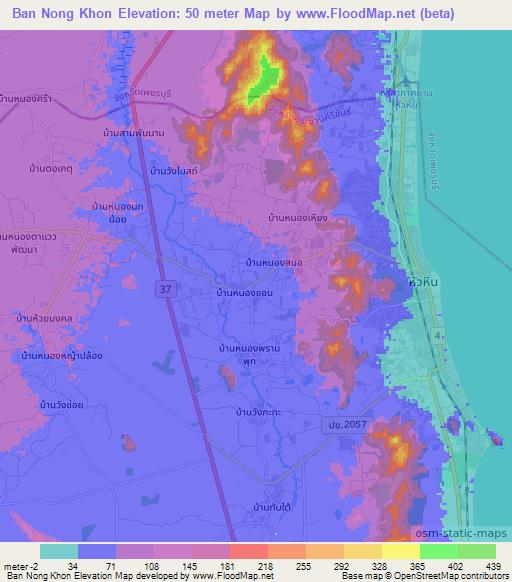 Ban Nong Khon,Thailand Elevation Map