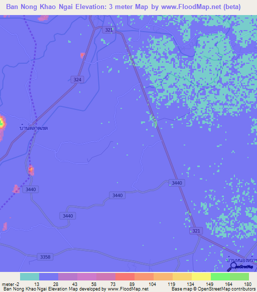 Ban Nong Khao Ngai,Thailand Elevation Map