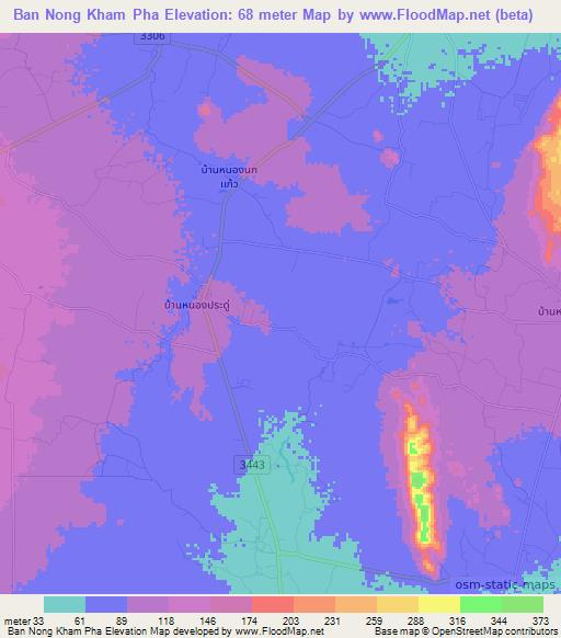 Ban Nong Kham Pha,Thailand Elevation Map