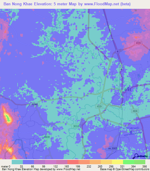 Ban Nong Khae,Thailand Elevation Map