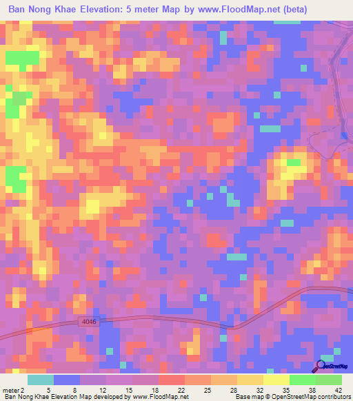Ban Nong Khae,Thailand Elevation Map
