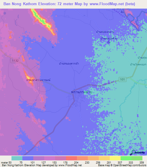 Ban Nong Kathom,Thailand Elevation Map