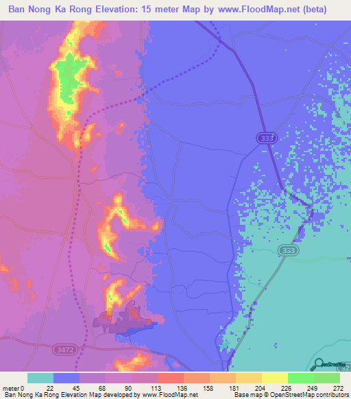 Ban Nong Ka Rong,Thailand Elevation Map