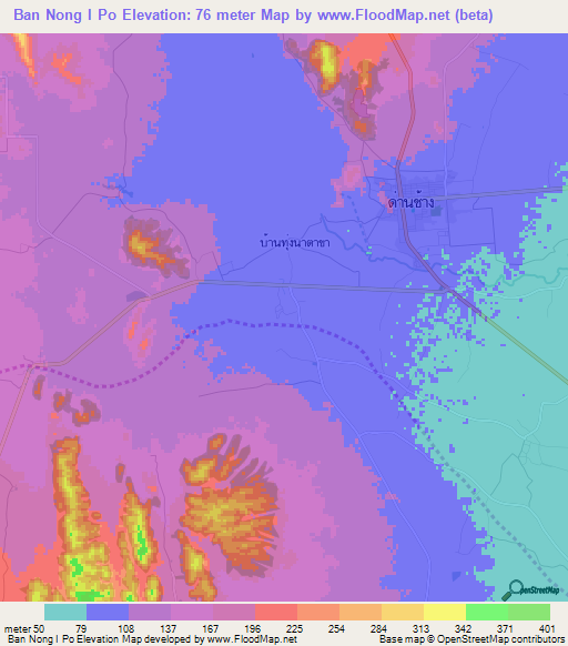 Ban Nong I Po,Thailand Elevation Map