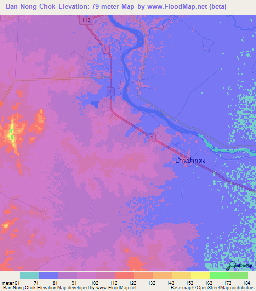 Ban Nong Chok,Thailand Elevation Map