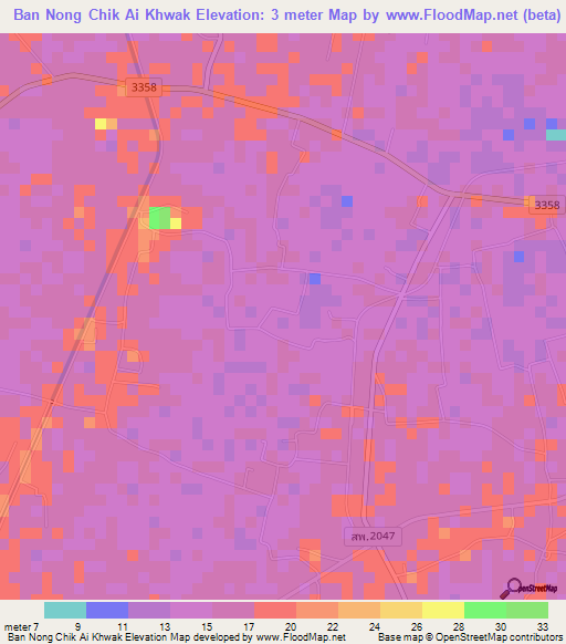 Ban Nong Chik Ai Khwak,Thailand Elevation Map