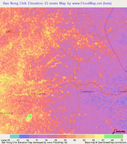 Ban Nong Chik,Thailand Elevation Map