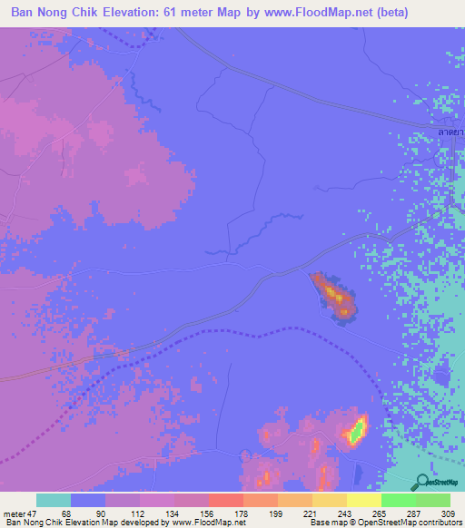 Ban Nong Chik,Thailand Elevation Map