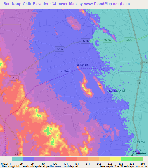 Ban Nong Chik,Thailand Elevation Map