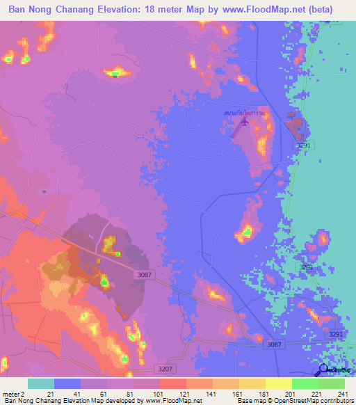 Ban Nong Chanang,Thailand Elevation Map