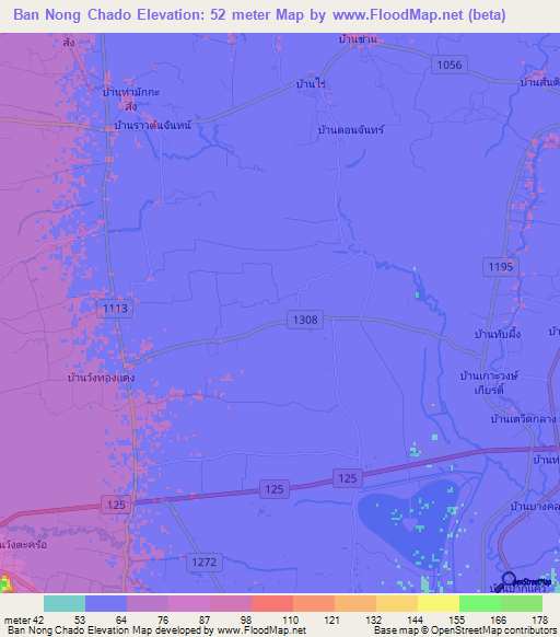 Ban Nong Chado,Thailand Elevation Map